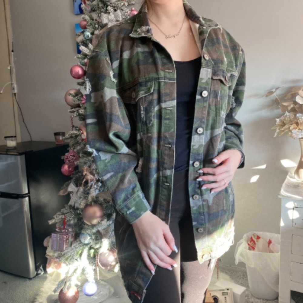 Denim Military Distressed Jacket